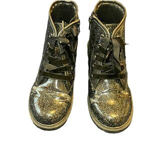Fitory Girls Boots Size 1 Black Glitter Ankle Waterproof Combat Shoes Zipper